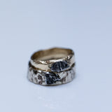 Raw textured rings with meteorites