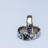 Raw textured rings with meteorites