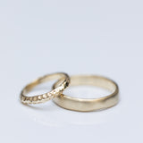 Thin Sculpted Ring and Smooth Raw Wedding Ring Set