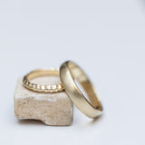 Thin Sculpted Ring and Smooth Raw Wedding Ring Set