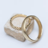 Thin Sculpted Ring and Smooth Raw Wedding Ring Set