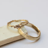 Bubble Branch Ring and Mountain Stripes Gold Wedding Band Set
