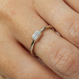 Raw Ring with a Horizontal Emerald Cut Lab-Grown Diamond
