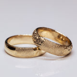 Chubby Half Round and Coral Textured Fingerprint Wedding Ring Set