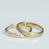 Raw Textured ZigZag and Smooth Raw Wedding Ring Set