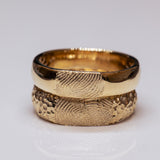 Chubby Half Round and Coral Textured Fingerprint Wedding Ring Set