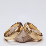 Chubby Half Round and Coral Textured Fingerprint Wedding Ring Set