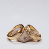 Chubby Half Round and Coral Textured Fingerprint Wedding Ring Set