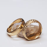 Chubby Half Round and Coral Textured Fingerprint Wedding Ring Set