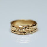 Raw finger print ring with diamonds