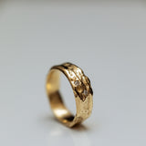 Raw finger print ring with diamonds