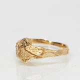 Scorched Earth Textured Gold Ring with Champagne Diamond