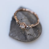 Five stone branch ring with diamonds & meteorite