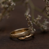 Brushed faceted & branch wedding rings