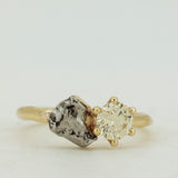 Raw Engagement Ring with Meteorite and Champagne Diamond