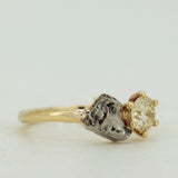 Raw Engagement Ring with Meteorite and Champagne Diamond