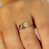 Raw Engagement Ring with Meteorite and Champagne Diamond