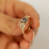 Raw Engagement Ring with Meteorite and Champagne Diamond