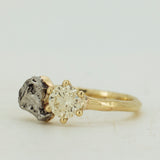 Raw Engagement Ring with Meteorite and Champagne Diamond