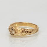 Cracked Earth Textured Gold Ring with Champagne Diamond