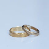 Smooth raw & chiseled wedding rings