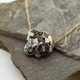 Meteorite sapphire and diamonds neckalce