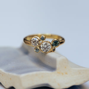 Large sapphires and diamonds bubble ring