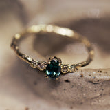 Symmetrical sapphire and diamonds branch ring