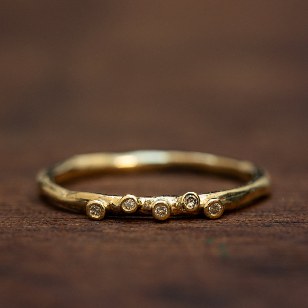 Raw ring with scattered 5 diamonds