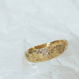 Wide Gold Band with Cracked Earth Texture and Buried Diamonds