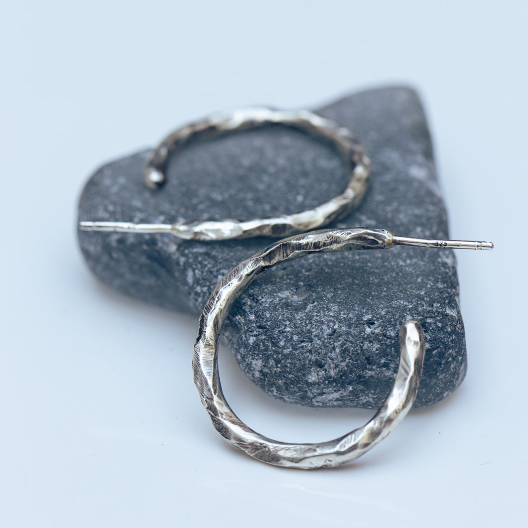 Thick raw silver hoops