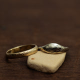 Raw signature ring & Textured half round ring