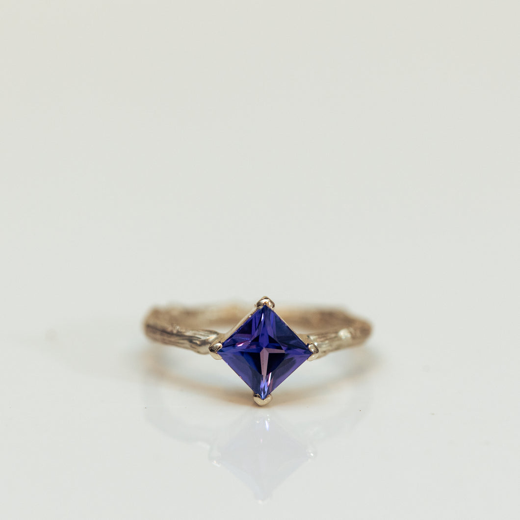 Purple square sapphire branch ring