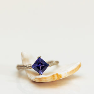 Purple square sapphire branch ring