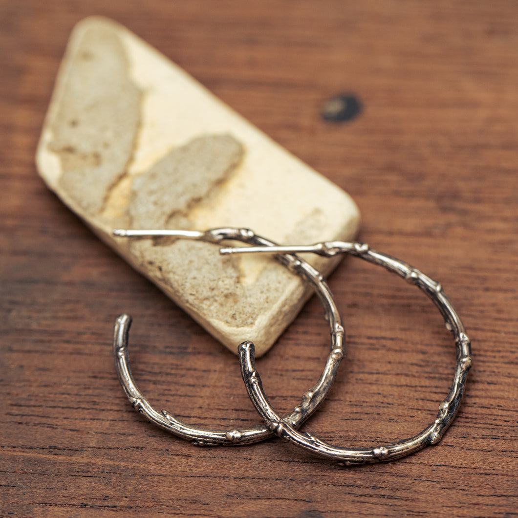 Silver hoop branch earrings