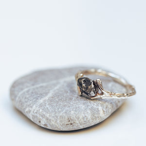 Spread branch meteorite silver ring