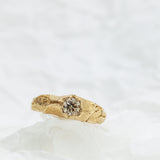 Cracked Earth Textured Gold Ring with Champagne Diamond