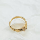 Cracked Earth Textured Gold Ring with Champagne Diamond