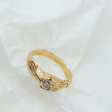 Cracked Earth Textured Gold Ring with Champagne Diamond
