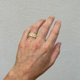 Wide Cracked Bark Texture Gold Ring