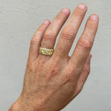 Wide Cracked Bark Texture Gold Ring