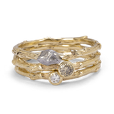 Trio Branch Rings with Meteorite and Diamonds