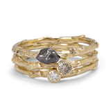 Trio Branch Rings with Meteorite and Diamonds