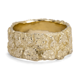 Wide Cracked Bark Texture Gold Ring