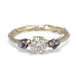 Ring with Champagne Diamond and Meteorites