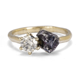 Raw Engagement Ring with Meteorite and Champagne Diamond