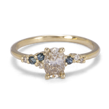 Asymmetric Oval Cluster Ring with Sapphire and Champagne Diamonds