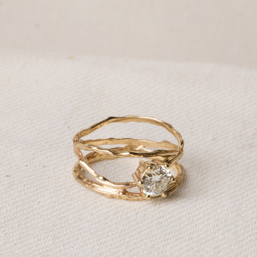 Crossed Branch Solitaire Engagement Ring with White Diamond