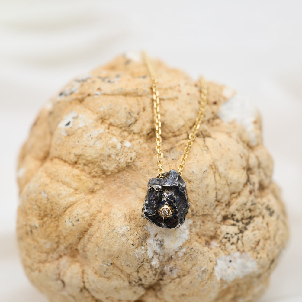 Gold Meteorite Necklace with Diamond Accent