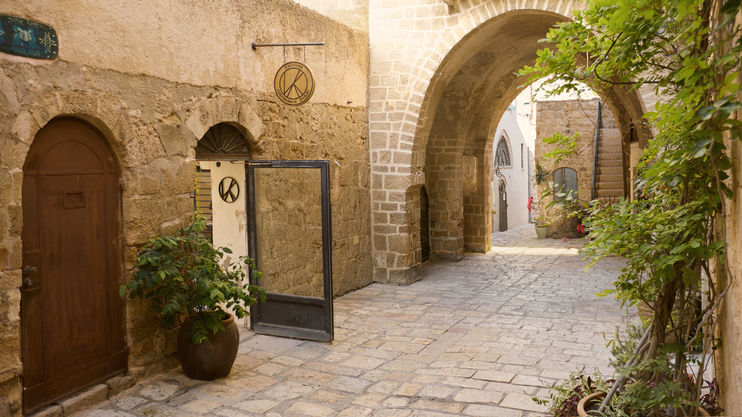 Ancient streets of Old Jaffa at golden hour